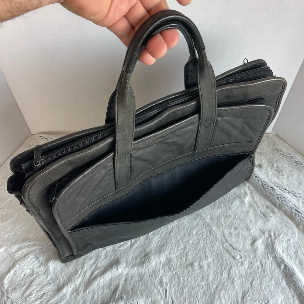 Heritage Expandable Portfolio Computer Black Cowhide Leather Bag #12215B